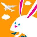 ウサギと飛行機と雲のイラスト