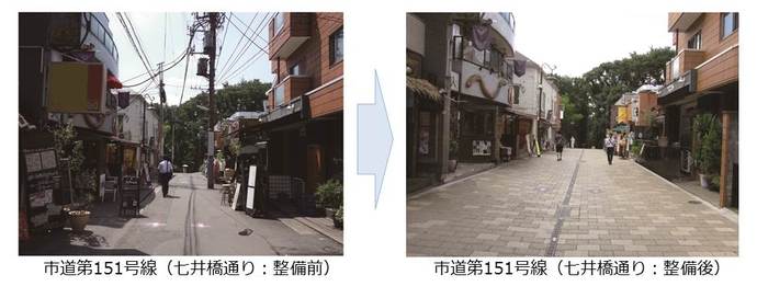 市道第151号線(七井橋通り)の整備前後の様子の写真
