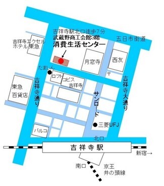 吉祥寺駅からの案内図。吉祥寺駅北口徒歩7分。