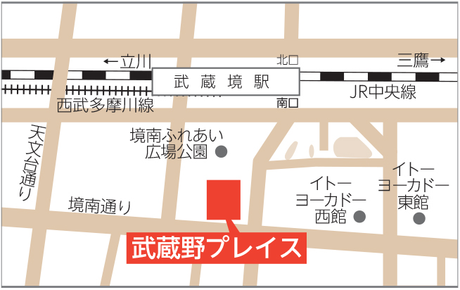 西部期日前投票所(武蔵野プレイス 1階ギャラリー)の地図