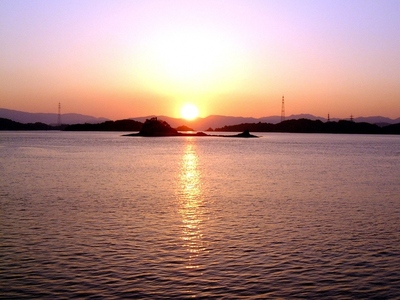 二子島からの夕日の写真