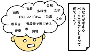 頭の中に言葉が浮かんでいるイラスト