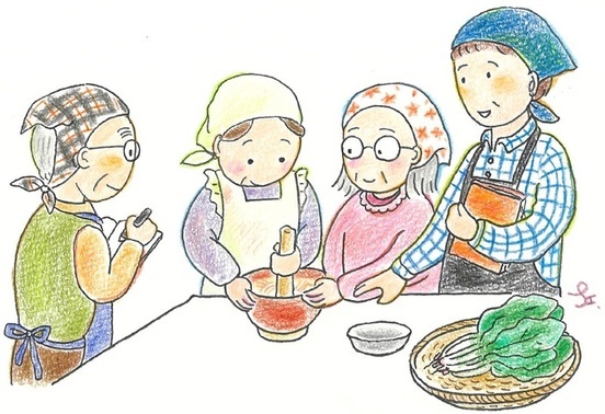 皆で料理をしているイラスト