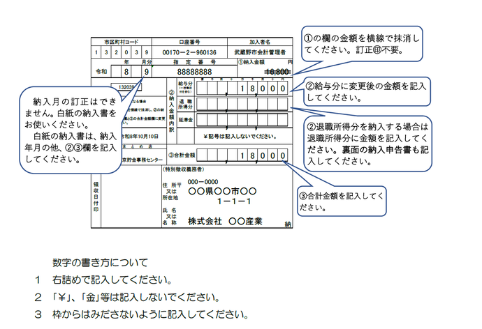 納入書の訂正方法
